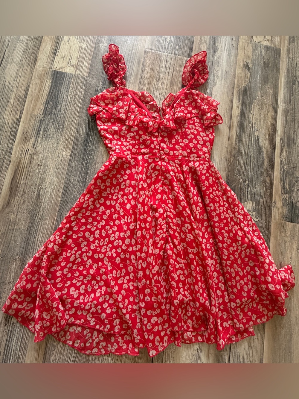 Girls' Red Printed Sundress with Ruffle Straps